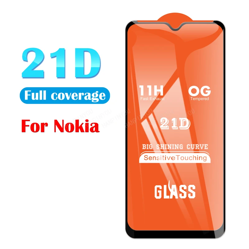 For Nokia 1 2 3 5 6 7 8 7.2 3.2 2.2 5.1 6.1 8.1 Plus 21D 9D Full Glue Cover Toughened Tempered Glass Film Screen Protector Guard