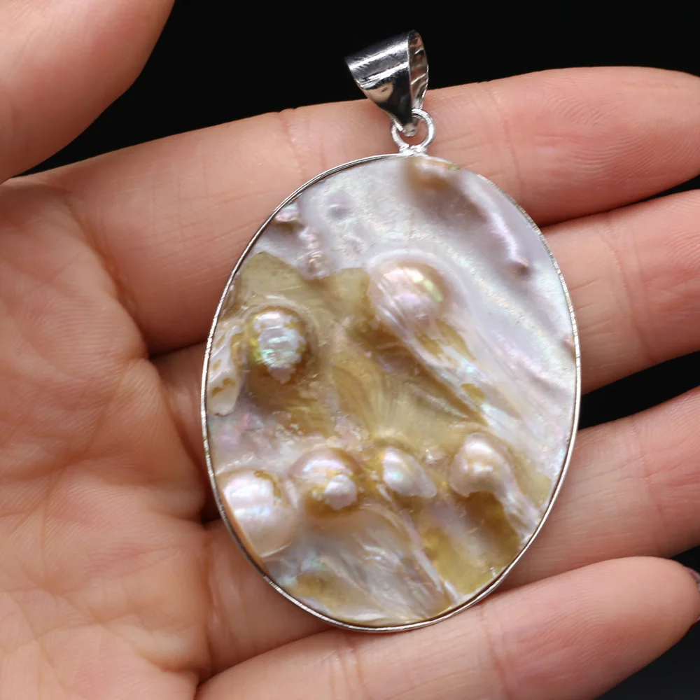 Natural Shell Pendant Oval shape White Mother of Pearl With pearls Exquisite charms For jewelry making DIY Necklace accessories