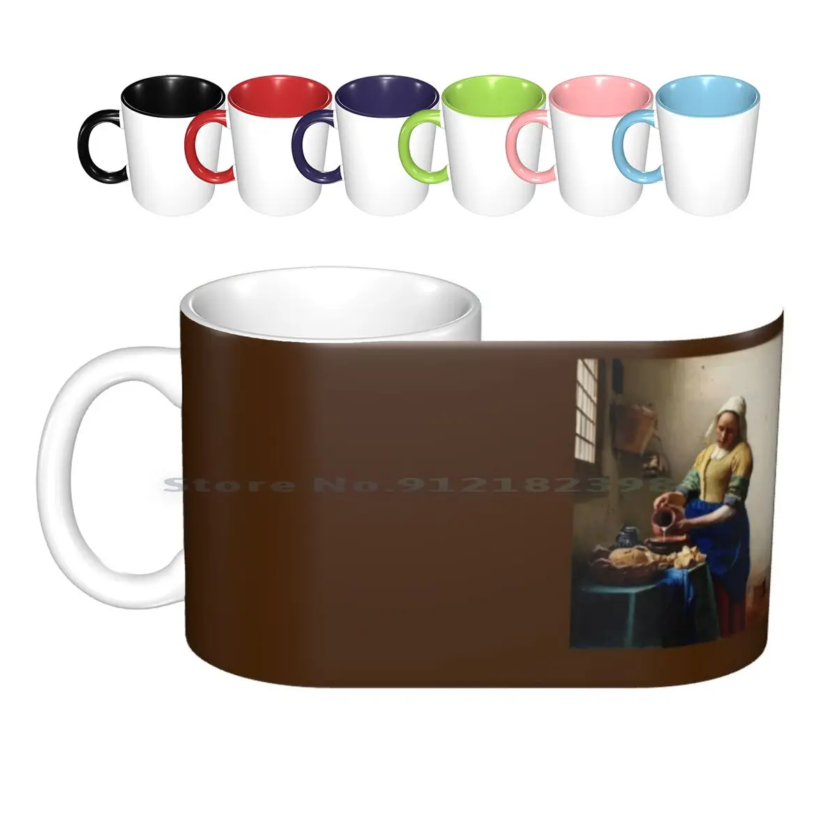 Vermeer : Vintage 1683 Milk Maid Painting Print Ceramic Mugs Coffee Cups Milk Tea Mug Vermeer Johannes Vermeer Milk Maid