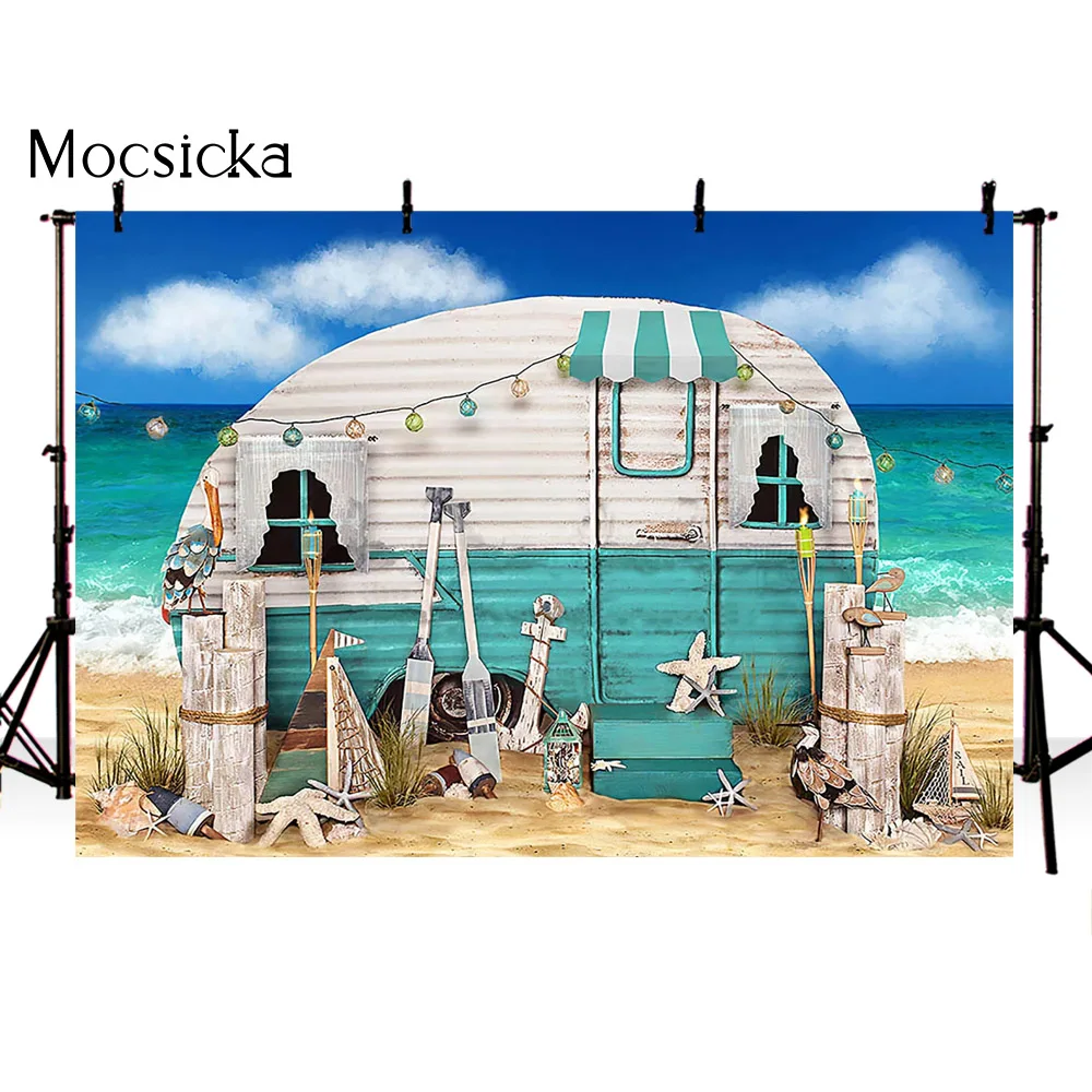 Beach Store Backdrop Newborn Children Kids Portrait Background for Photo Studio Summer Holiday Birthday Party Decoration Girls