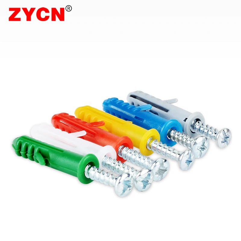 50 Set Plastic Expansion Tube Pipe Wall Anchors Plugs M6/8/10/12 MM Ribbed Color Metal With Phillips Head Screw Kit Bolt