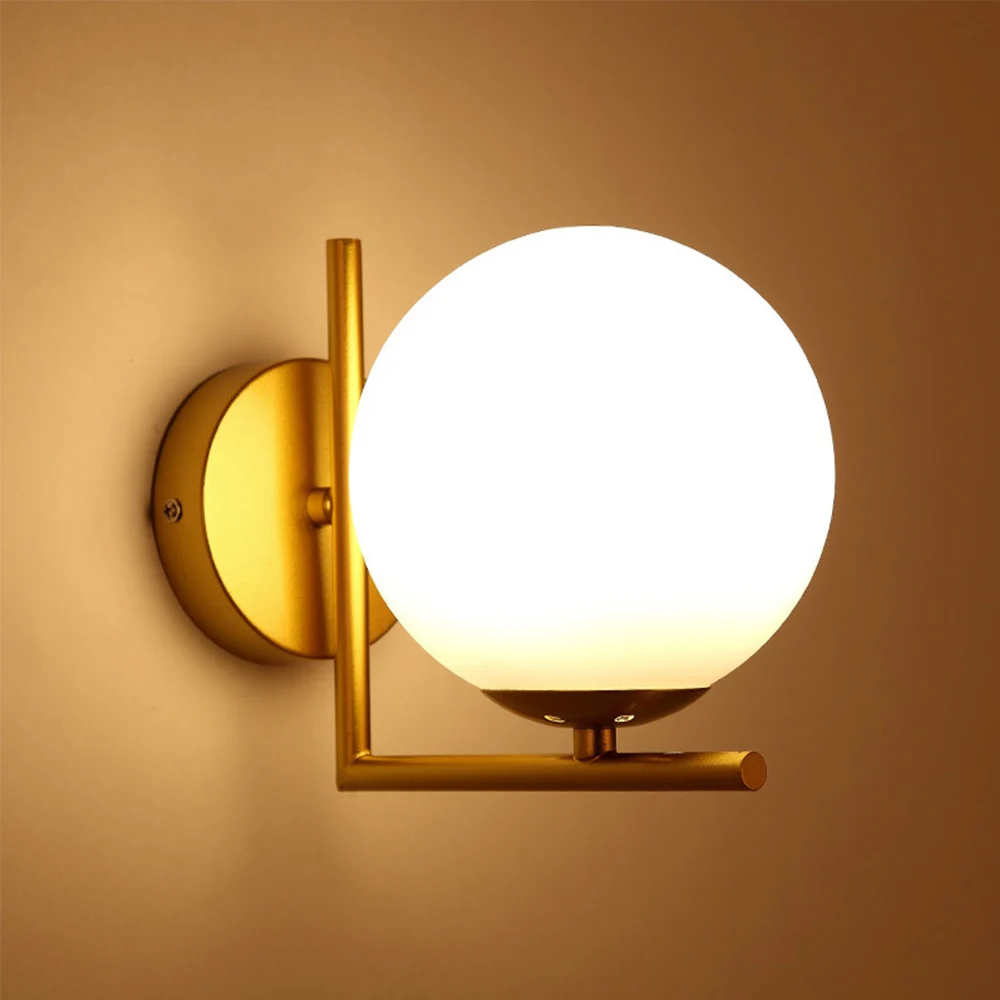 Wall Light, Ball Wall Lamp, E27 Indoor Modern Glass Lampshade Globe Bathroom Lamp for Bedroom Staircase Hallway Office Bedroom