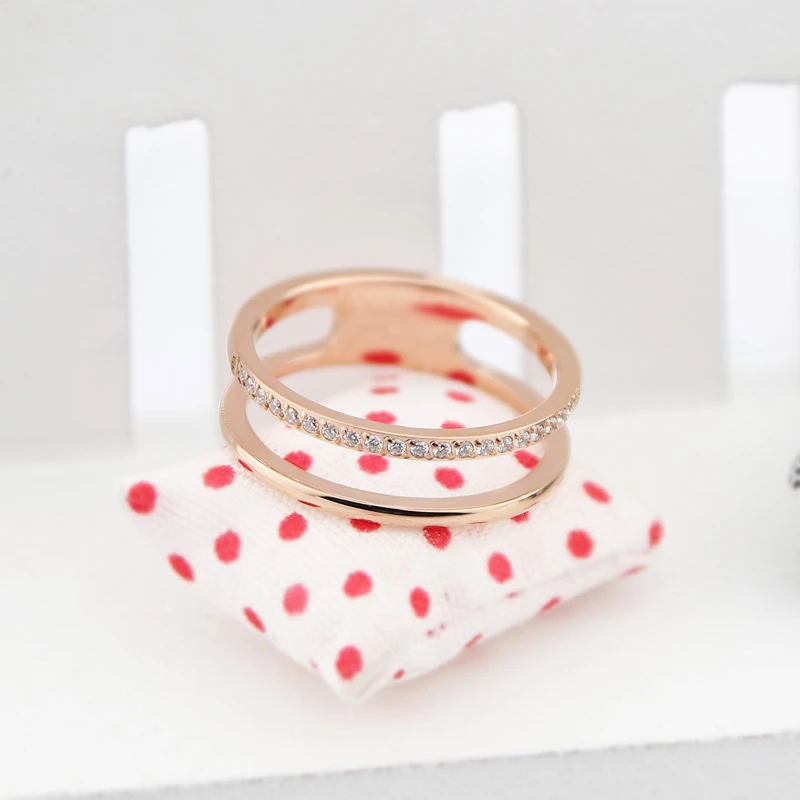 Beautiful Hollow Double Layer Inlaid 21 Zircon Ring For Women Love Gift Stainless Steel Gold Color Jewelry