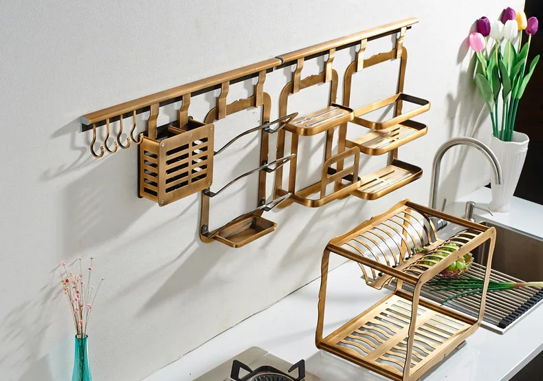 Multi-Purpose Kitchen Wall Pot Rack with Hooks, Wall Mounted Storage Shelf Organizer for Kitchen Cookware, Utensils, Bowl, Dish