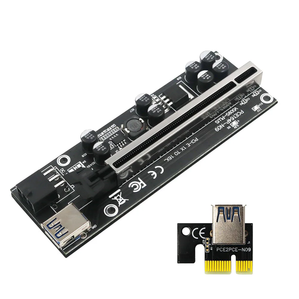 مهايئ بطاقة مهايئ من PCIE Riser 009S Plus USB3.0 Riser لبطاقات الفيديو طراز PCI Express x16 بطاقة مهايئ من SATA من 15 إلى 6 سنون طاقة للتعدين