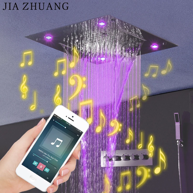Tecnologia moderna de bronze polido teto chuva chuveiro com música e controle quente e fria termostática misturador do chuveiro para o banheiro