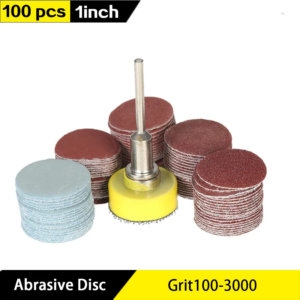 

100pcs 1 Inch/25mm Sanding Discs Pad Sander Disk Kit with 1/8” Shank Abrasive Polish Pad Plate for Dremel Rotary Tool