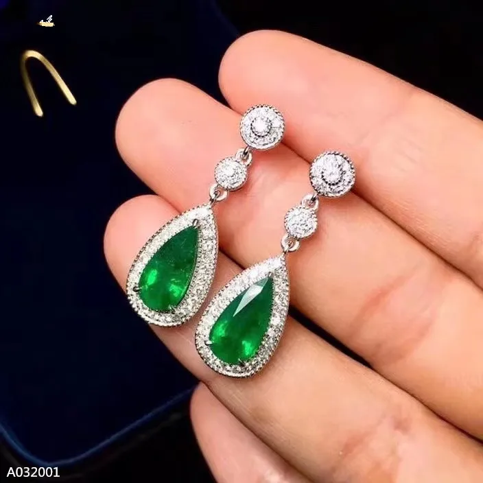 

KJJEAXCMY Fine Jewelry 925 Natural emerald inlaid female earrings in sterling silver