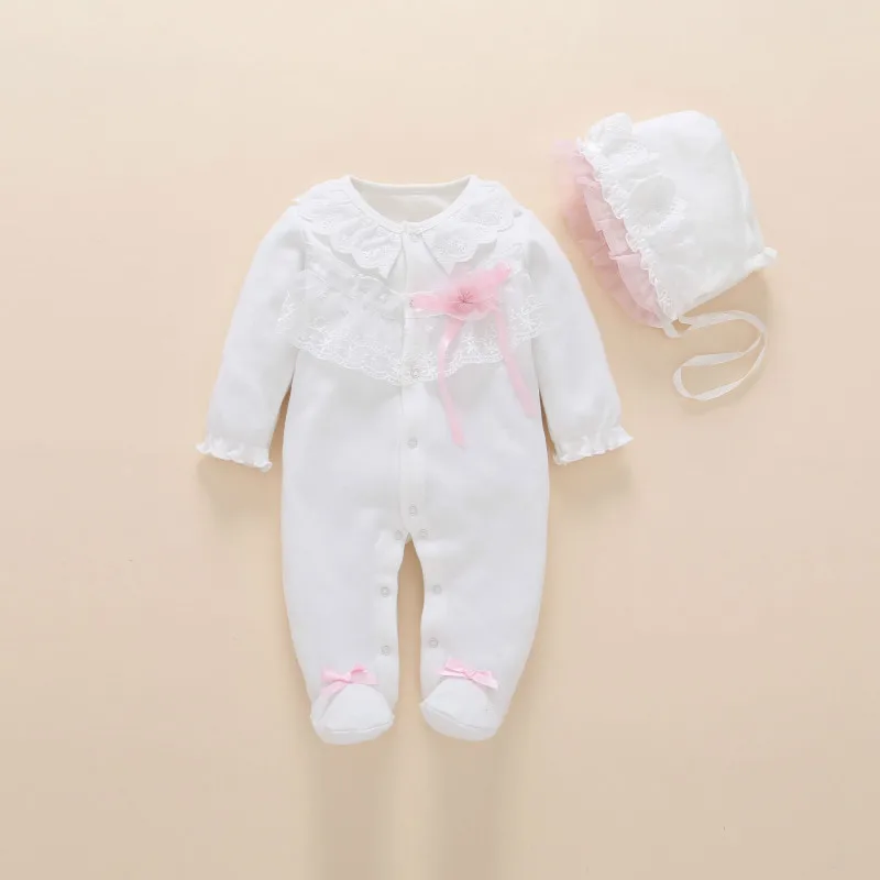 2020 New born baby girl footies spring cotton baby girl clothes set with headband 0 3 6 months baby girl outfit  ropa de bebe