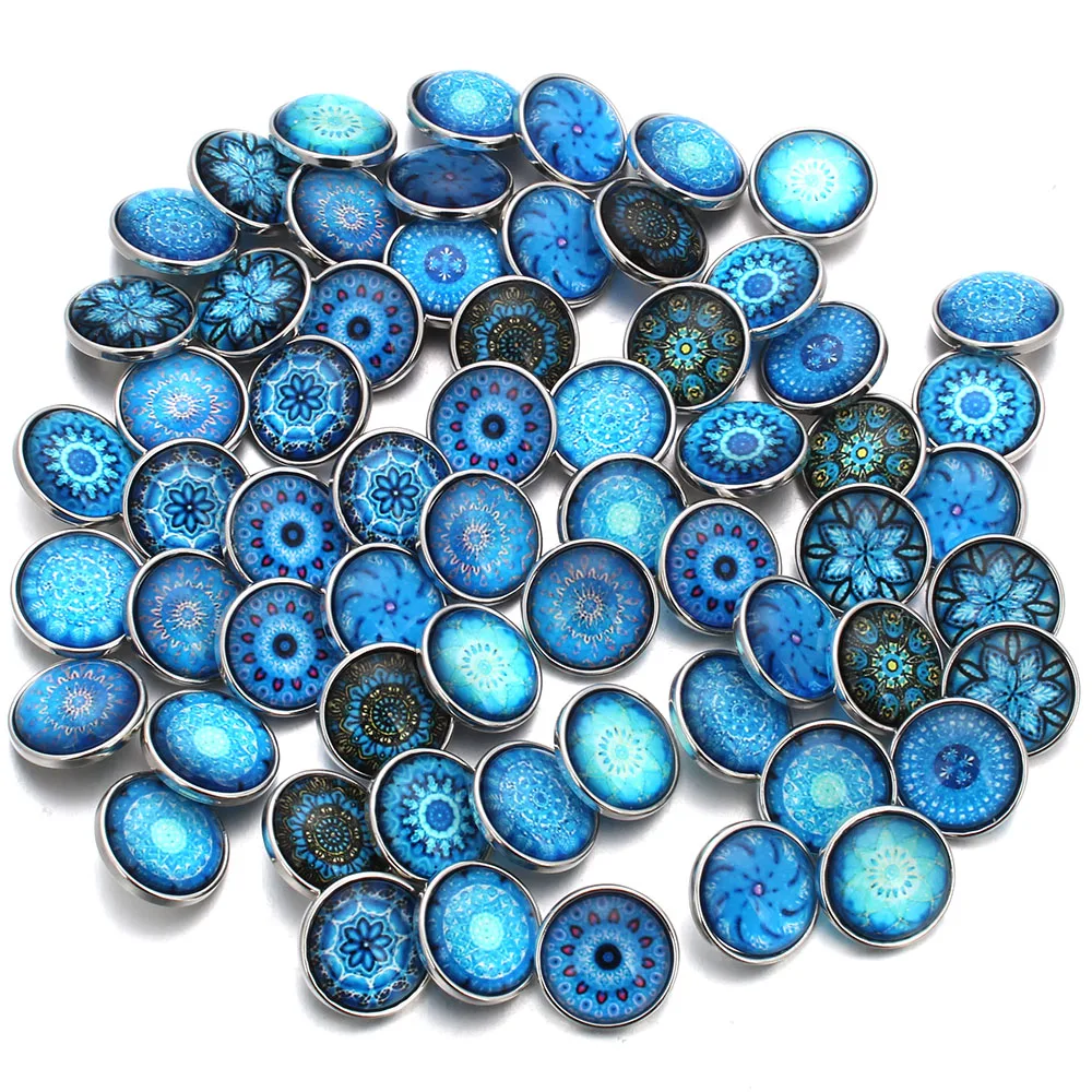 100pcs Wholesale 18mm Snap Jewelry Mixed Color Pattern 18mm Glass Snap Button Jewelry Fit 18mm Leather Snap Bracelet Wholesale