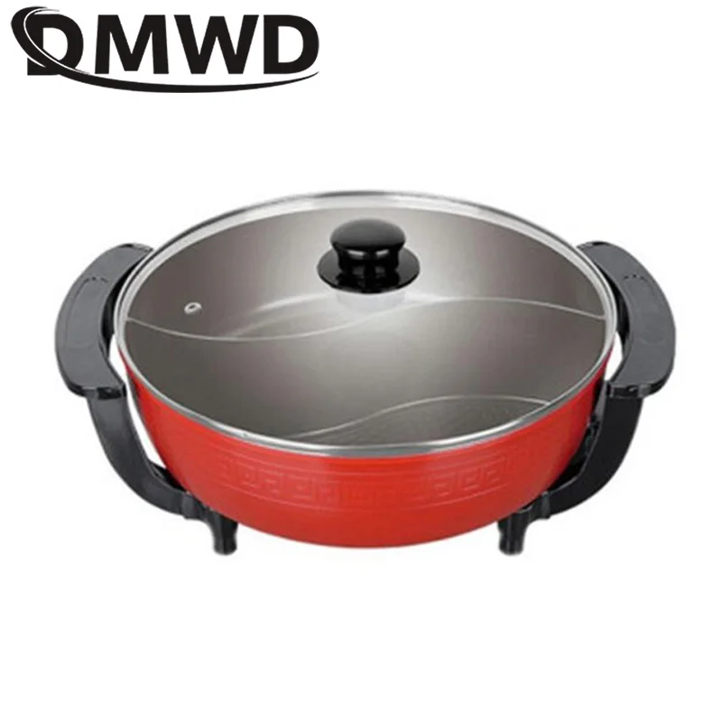 DMWD Electric Hot Pot Double Soup Pots Non Stick Smokeless Home Kitchen Cookware Twin Divided Shabu Pot Electric Cooker 5L