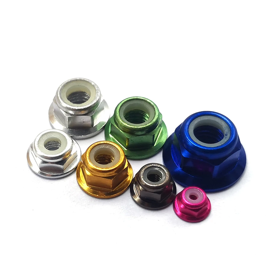 

7 Sizes Flange nylon lock nut kit ,6061 aluminum alloy nut ,Left-hand thread aluminum nuts ,B064