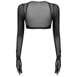 Guantes de malla transparente para mujer, Tops de playa, protección solar, manga larga, cubierta de brazo, Mangas de encogimiento de hombros, Camiseta corta, ropa de club, verano, nuevo