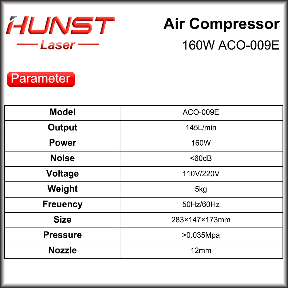 Imagem -06 - Hunst-electrical Bomba de ar Magnética Compressor de ar para Co2 Laser Gravação e Máquina de Corte 220v 160w Aco009e