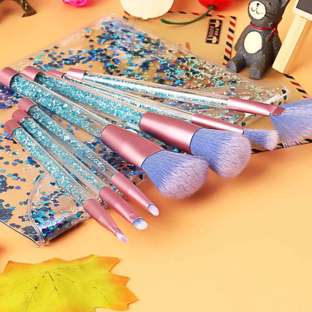 7 Pcs/set Glitter Crystal Handle Makeup Brushes Beauty Make Up Brush Set Cosmetics Foundation Powder Eyeshadow Eyebrow Brush