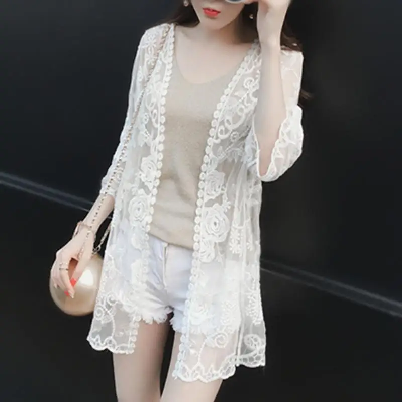 New Mesh Lace Cappa Female Summer Jacket Thin Outer Match Short Cardigan Beach Sun Protection Clothing Loose