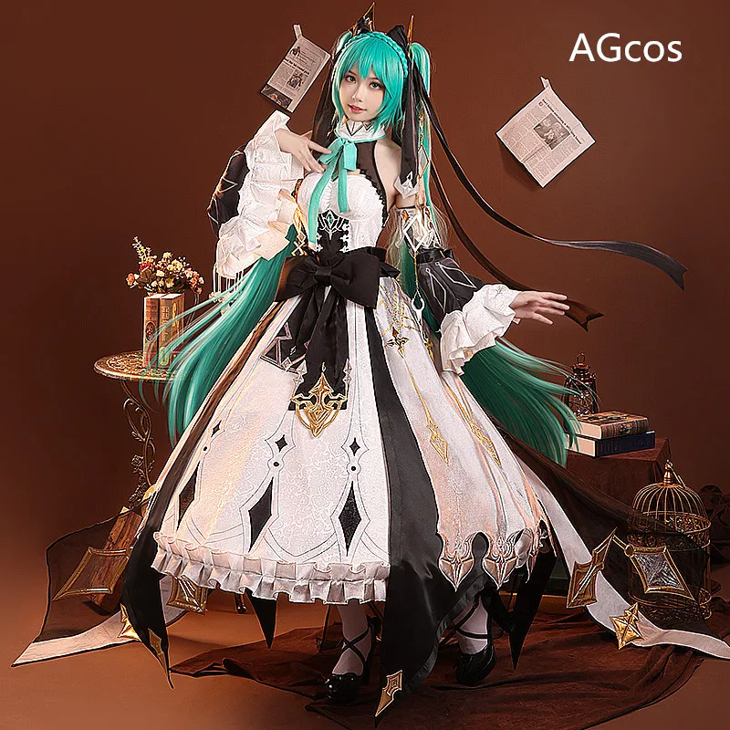 AGCOS Presale!! Game Huan Shu Qi Shi Lu Miku Cosplay Costume The Initial Voice Miku Cosplay Dress Halloween Outfits Costumes