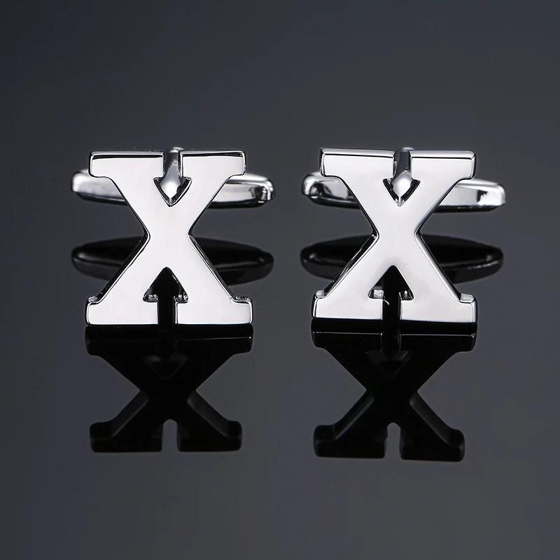 Men\'s Shirt Cufflinks High Quality A-Z 26 Letter Silvery Business For Gentlemen French Cuff Links Hand Engraving  Jewelry