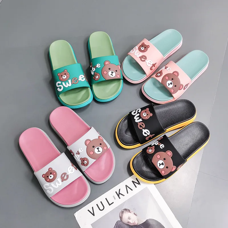 Woman Slippers Summer Shoes Cute Bear Slippers 2024 Indoor Silent Anti-skid Deodorant Soft Women Outdoor Flat Beach Slides