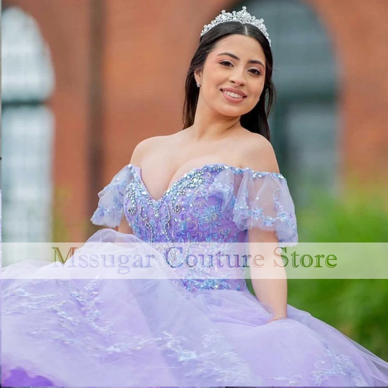 Gaun Quinceanera Ungu Menakjubkan 2022 Gaun Pesta Kontes Applique Tanpa Bahu Gaun Vestidos 16 Gaun Manis Panjang