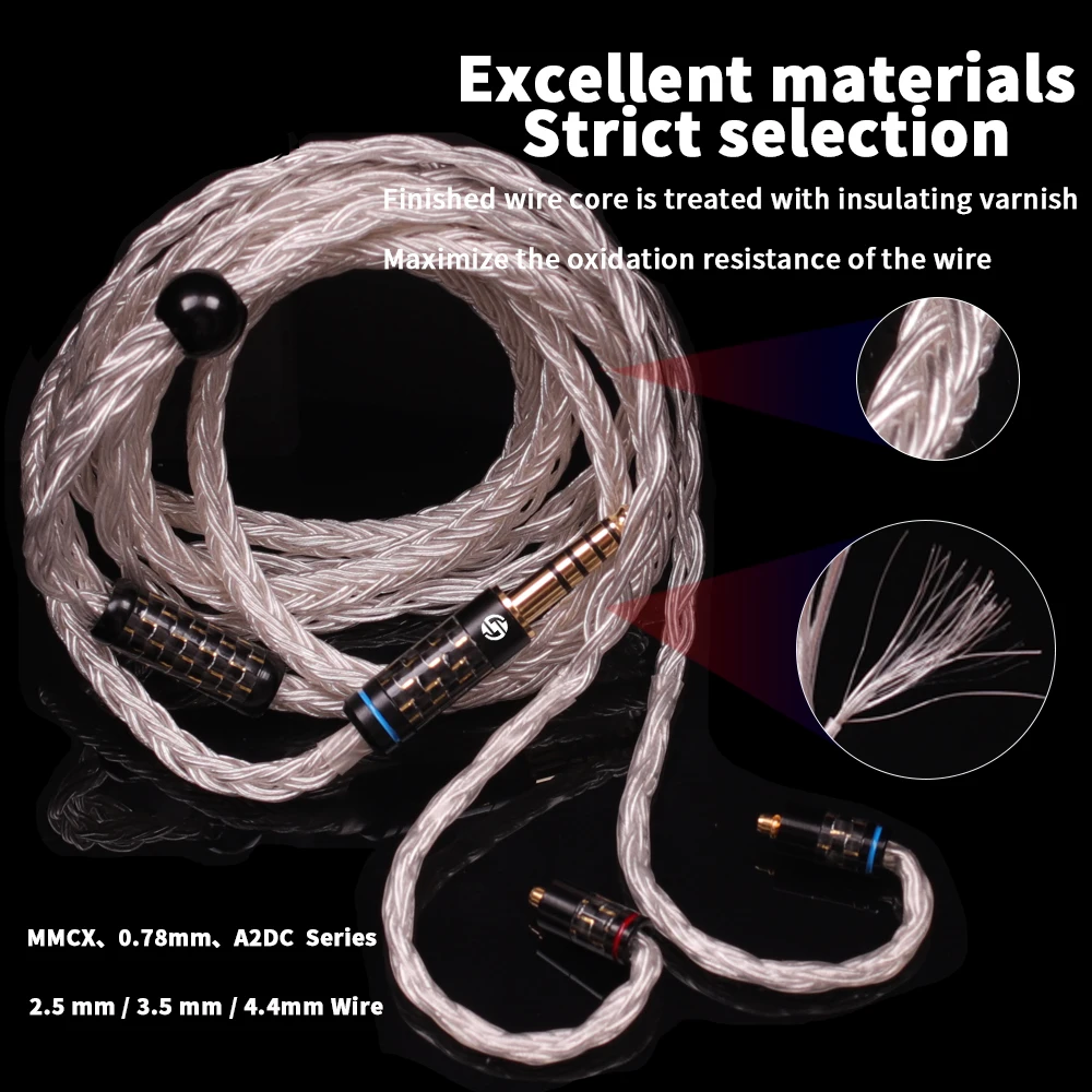 16 ядерный наушник с посеребренным проводом 2,5/3,5/4,4 мм до 2 контактов 0,78 мм/A2DC /MMCX