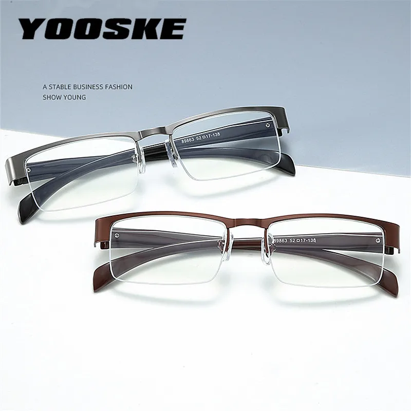 YOOSKE Anti Blue Light Reading Glasses Men Half Frame Resin Aspheric Glasses Presbyopic Eyewear Lenses +1.0 +1.5 +2.0 +2.5