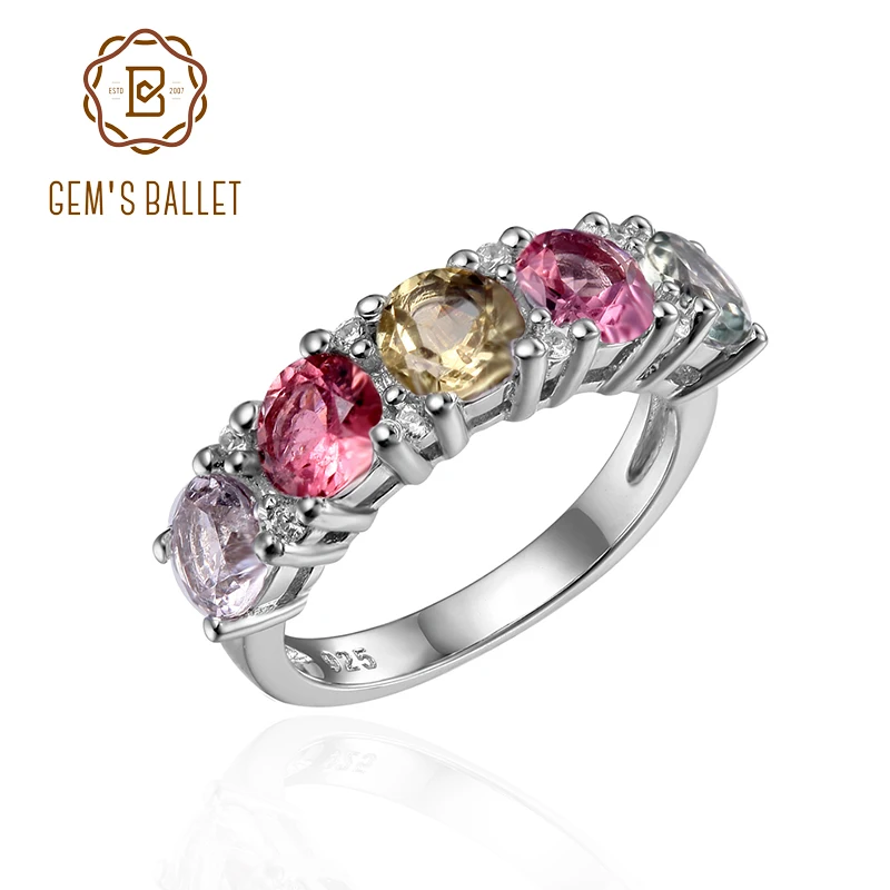 GEM'S BALLLET 925 Sterling Silver Anniversary Wedding Band Ring For Women Natural Tourmaline Gemstone Channel Ring Fine Jewelry