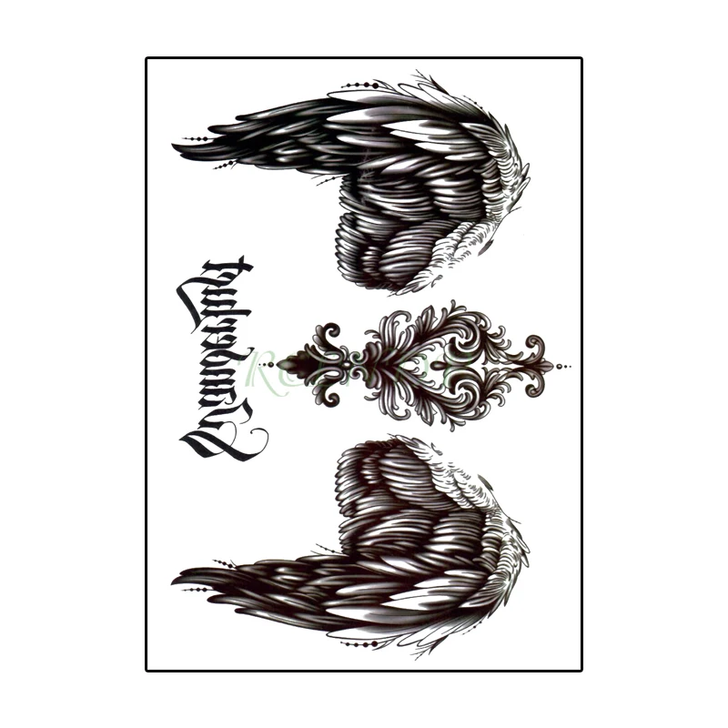 Waterproof Temporary Tattoo Sticker Angel Wings Feather Letter Flash Tatoo Fake Tatto Big Size Body Art for Girl Men Women