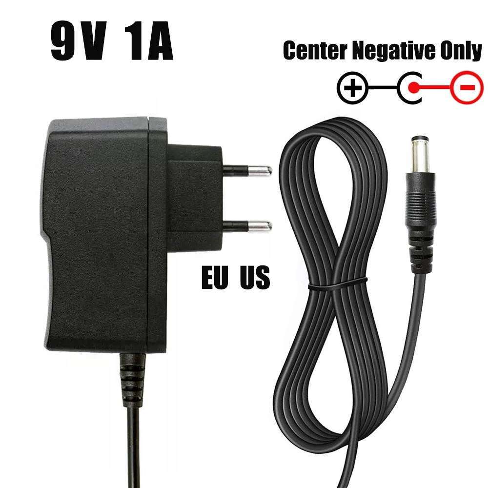 Fuente de alimentación de 9V, 1A, 2A, adaptador negativo central AC/DC para teclado de Piano Casio, Pedal de efectos de guitarra, cargador Boss Zoom Dunlop Ditto