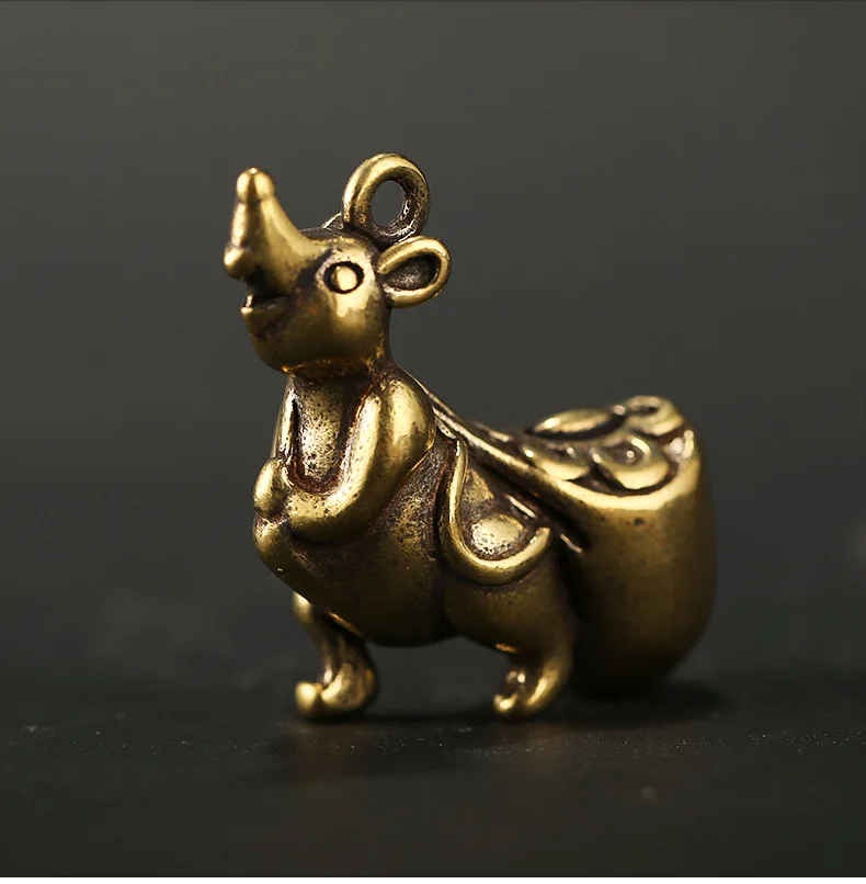 Personality retro Brass gold coins bag fortune Mouse craft DIY Key chain ring Pendant ornament Miniature keychain decor a0345