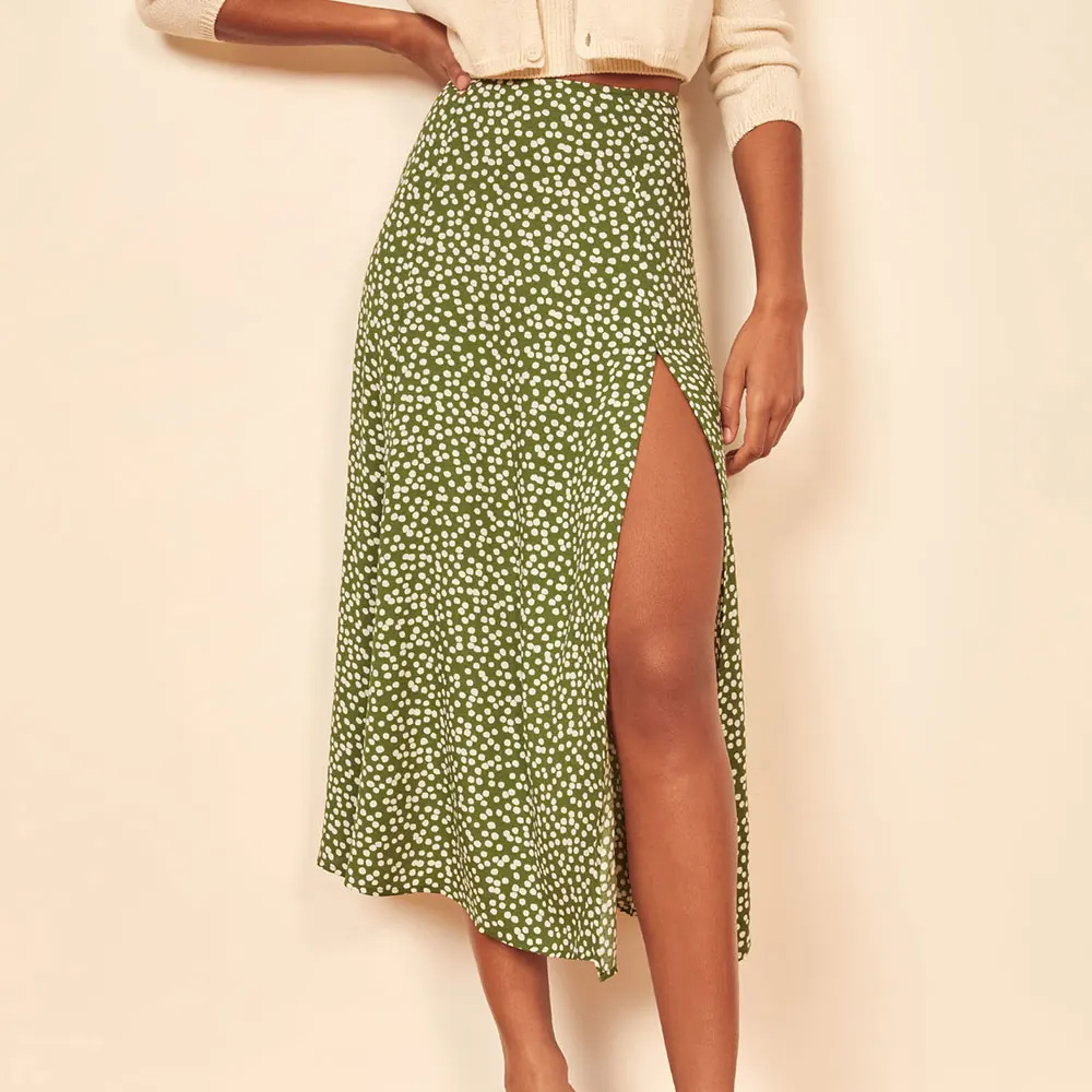 Jocoo Jolee Women Sexy High Waist Split Midi Skirts Elegant Leopard Floral Printing Long A Line Beach Skirt Office Lady Bodycon