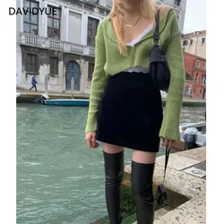 Donne maglione cardigan coreano manica lunga crop top verde cardigan vintage lavorato a maglia maglioni coreano coltivazione maglione bianco delle signore top