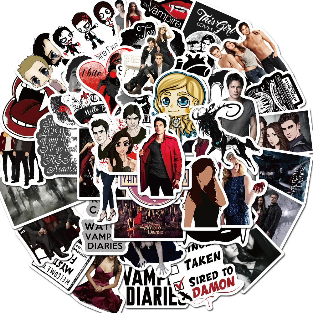 10/30/50PCS Popular American Drama Vampire Diaries Graffiti Waterproof Sticker Suitcase Notebook RefrigeratorSkateboardWholesale