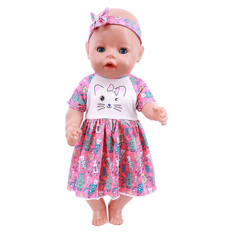 Pop Babykleertjes Kittys Kitten Kat Cartoon Jurk Schoenen Fit 18 Inch Amerikaanse 43 cm Reborn Pasgeboren Baby Pop OG Meisje Speelgoed Pop