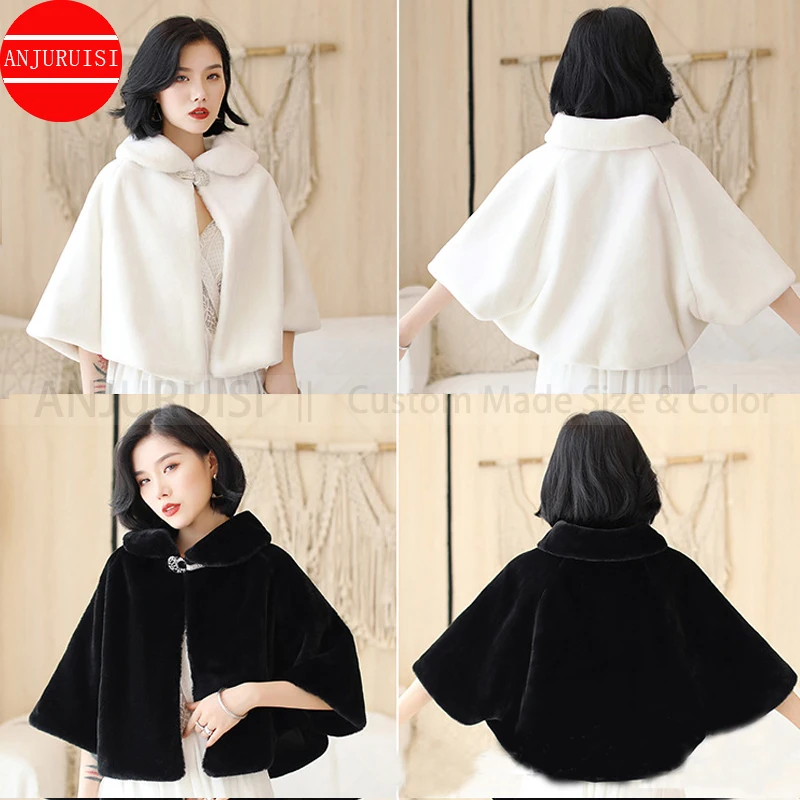 Women Winter Faux Fur Coat Shawl Casual Occasion Bridal Wedding Wrap Jackets Warm Cape Femme Hiver Accessoire Mariage 2022 New