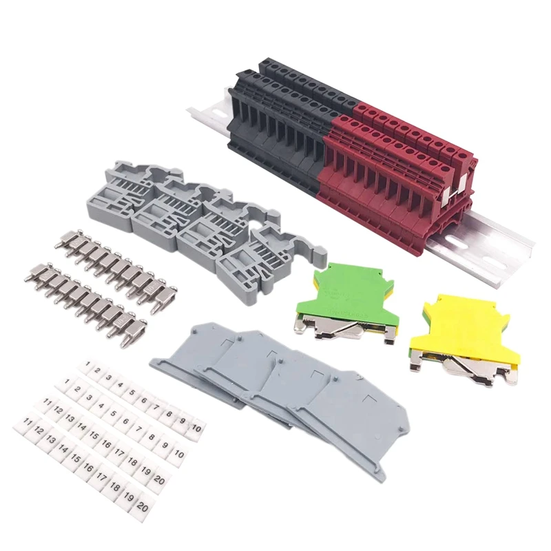 Promotion! DIN Rail Terminal Blocks Kit Terminal+Ground Blocks+Aluminum Rail+End Brackets+End Covers+Jumpers Kits