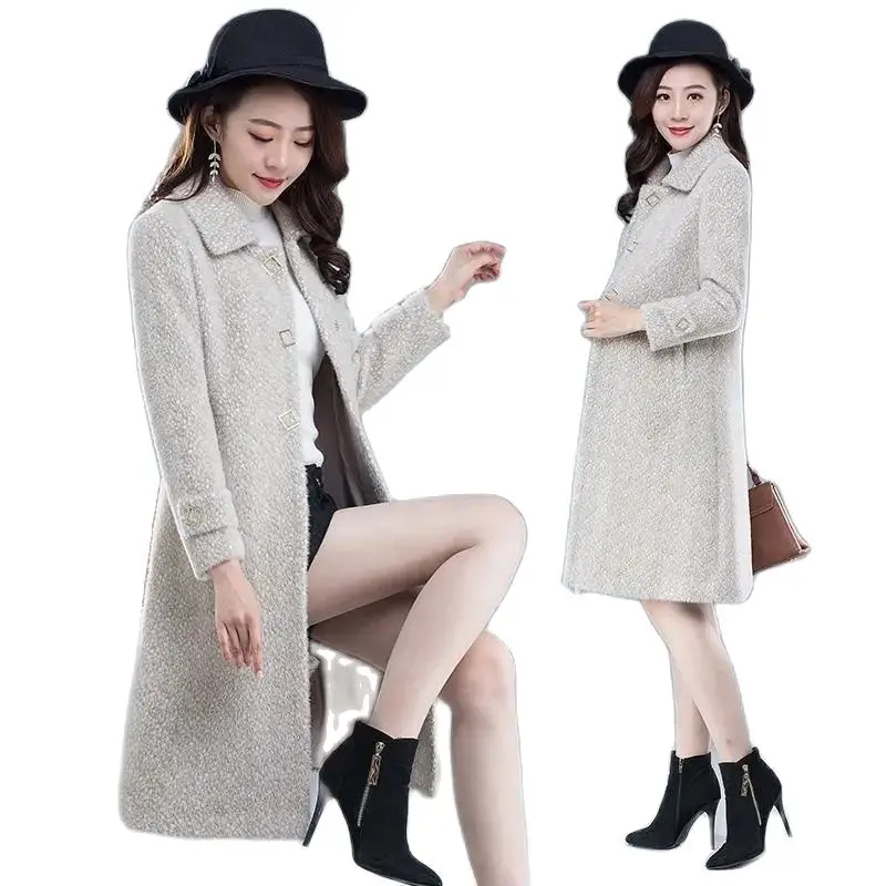 

2021 Female New High-end Mid-length Popular Thin Woolen Jacket Winter Thickened Women Imitation Mink Velvet Slim Woolen CoatA895