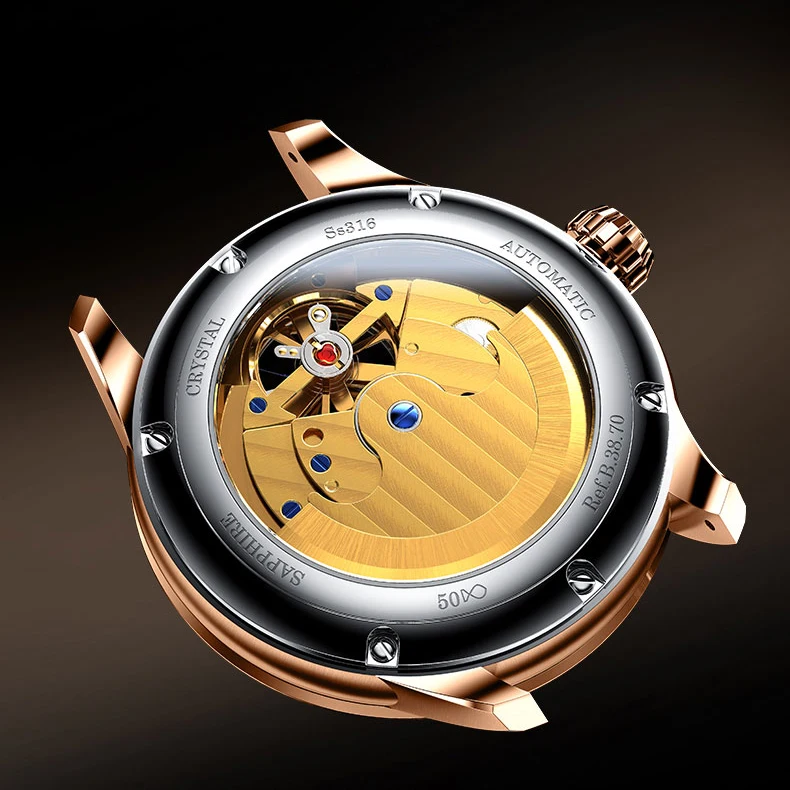 بورمان الرجال ساعة معصم رجالي ساعات أوتوماتيكية فاخرة الميكانيكية ساعة اليد 50 متر مقاوم للماء الهيكل العظمي الياقوت مرآة حزام من الجلد