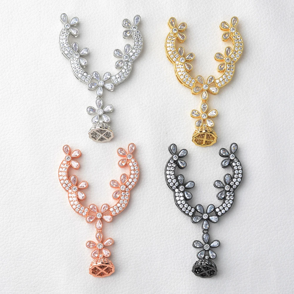 

1 PCS Gold Plated Micro Pave CZ Flower Charm Connector For Necklace