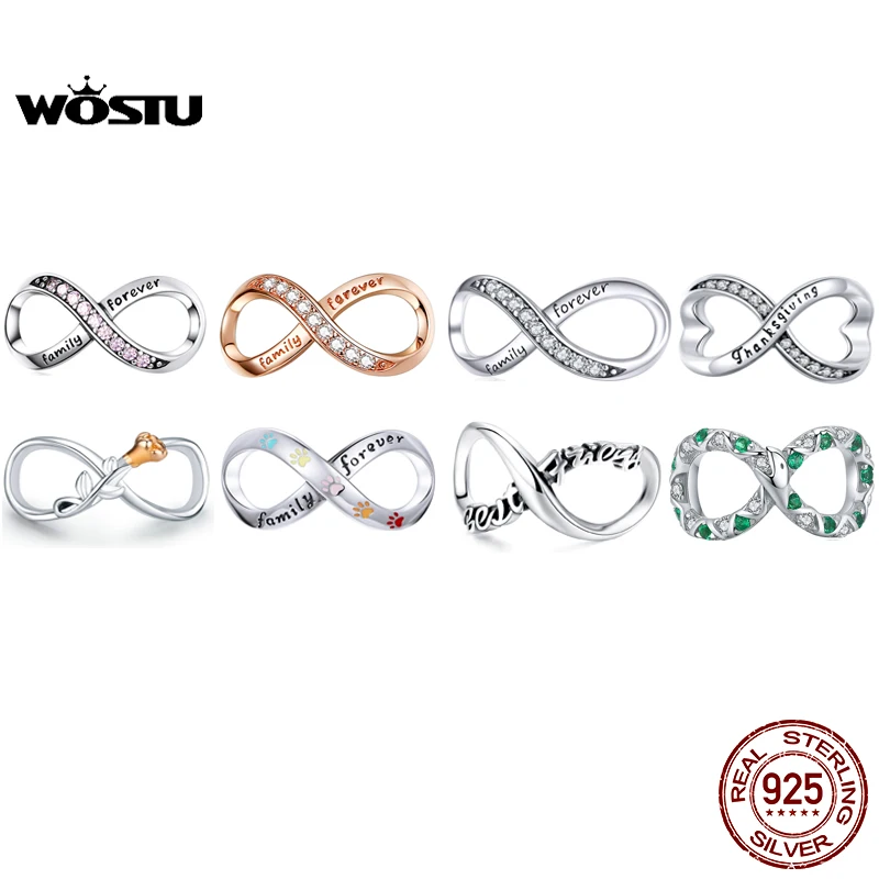 WOSTU 925 Sterling Silver Forever Family Infinity Love Charms Bead Fit Original Bracelet Pendant Jewelry CQC1146