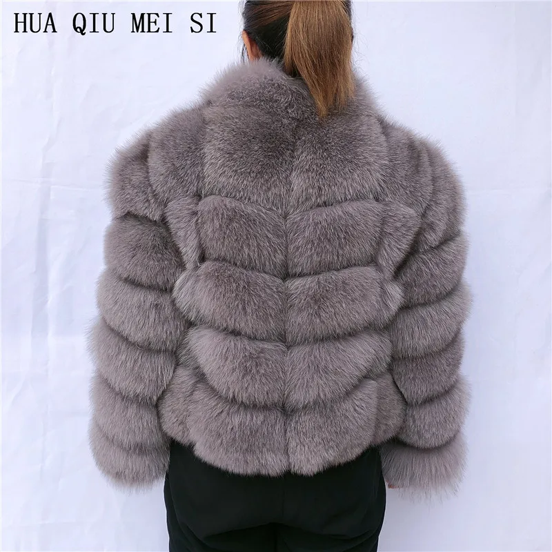 Abrigo de piel de zorro para mujer, abrigo corto con cuello levantado, chaquetas de piel natural, abrigo de piel Real, invierno y otoño