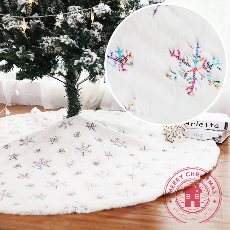 

White Christmas Tree Skirt Plush Gold Silver Beaded Embroidered Trees Carpet Merry Christmas Decorations Ornament New Year Decor