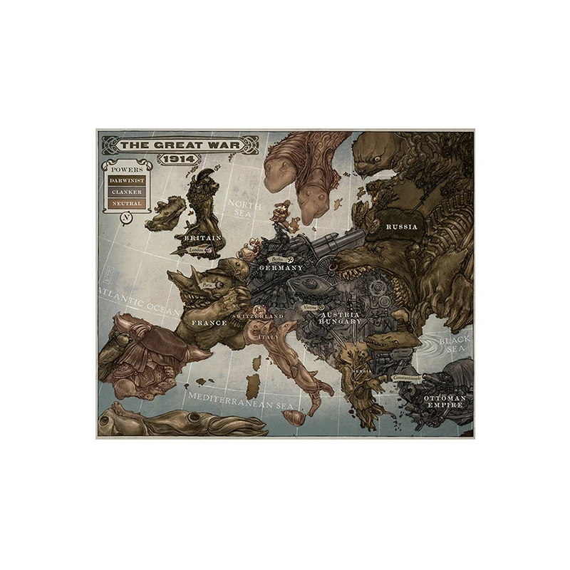 Papel tapiz de mapa del mundo de Europa sin marco, póster de pared de lona Vintage de la Gran Guerra 1914 para decoración de educación escolar en el hogar