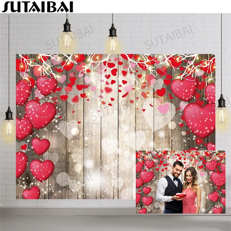 Wood Backdrop Valentine's Day Backdrops For Photography Mother's Day Party Bridal Shower Valentine Day Dessert Cake Decoration