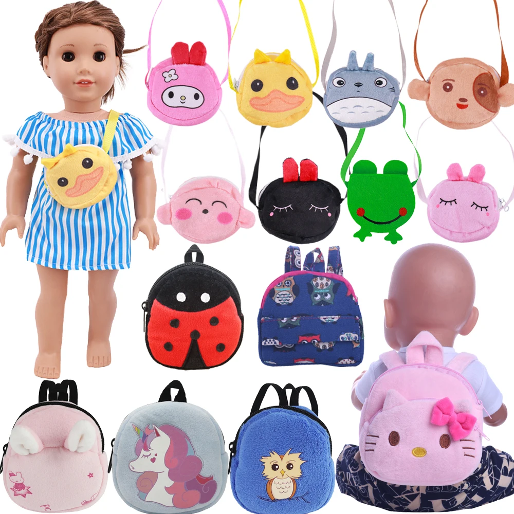 Doll Backpack Messenger Bag Kitty Unicorn Fit American 18Inch Doll Girls & 43Cm New Born Baby Accessories For Doll Clothes,Gifts