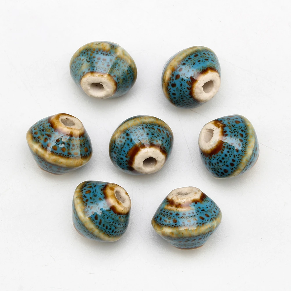 10Pcs Vintage Gyro Flower Glaze Ceramic Beads For DIY Bracelet Jewelry Making Accessories   Fashion Bicone Porcelain Spot Beads