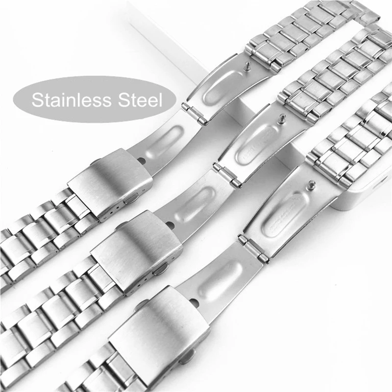 Stainless Steel Watch Strap 12/14/16/18/20/22mm Watch Bracelet Band Silver Metal Watchband with Folding Clasp for Men Women