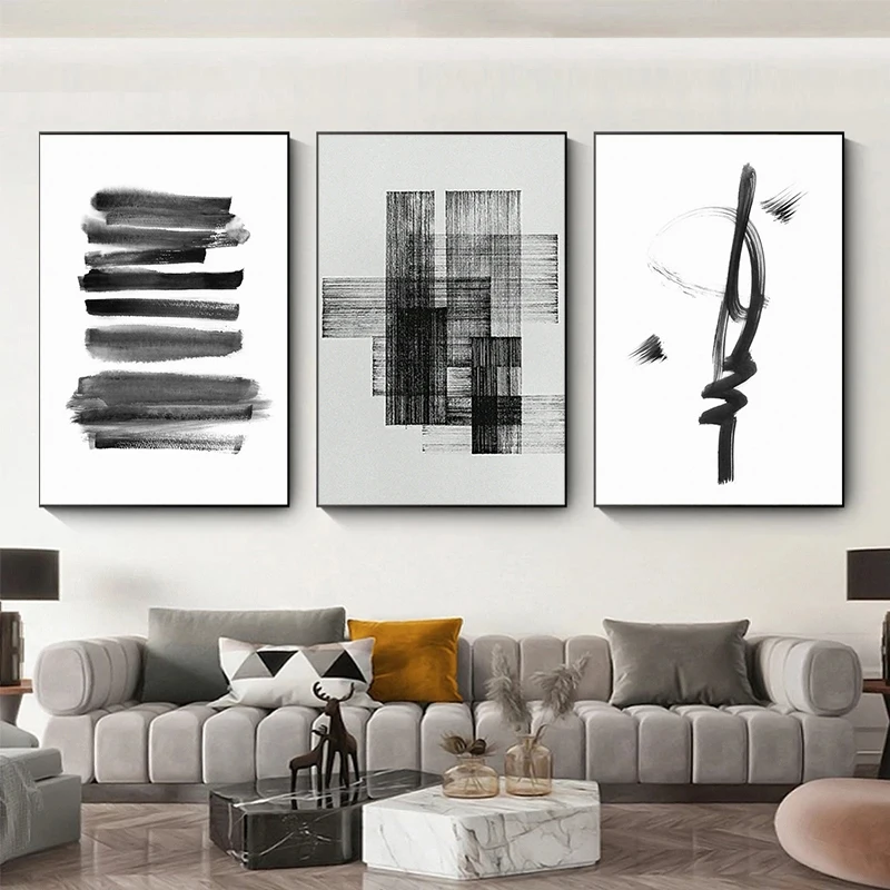 Abstract Modern Black and White Line Canvas Painting Posters and Prints Wall Art Picture for Living Room Home Decor Cuadros