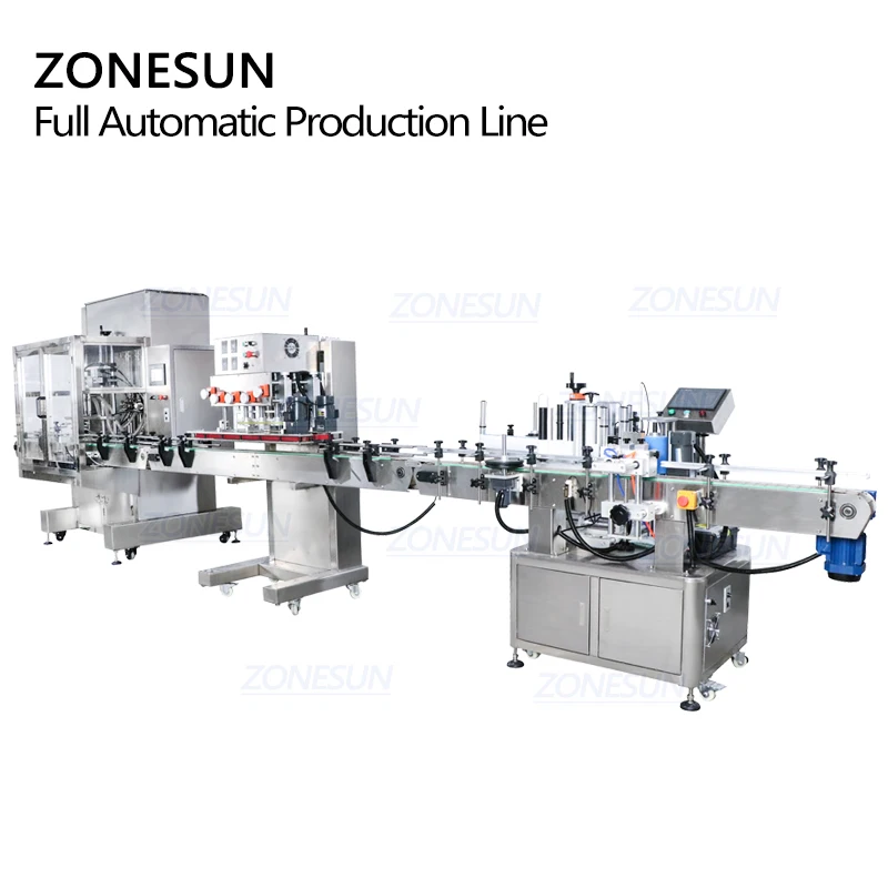 ZONESUN Full Automatic Production Line Servo Liquid Cream Juice Filling Capping Round Bottle Labeling Machine for Cosmetic