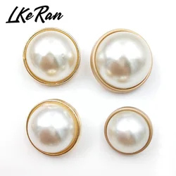 LKeRan 100%scratch-free White Faux Pearl Buttons Zinc Alloy Shank Gold Clothing Sewing Button DIY Decorative Garment Accessories